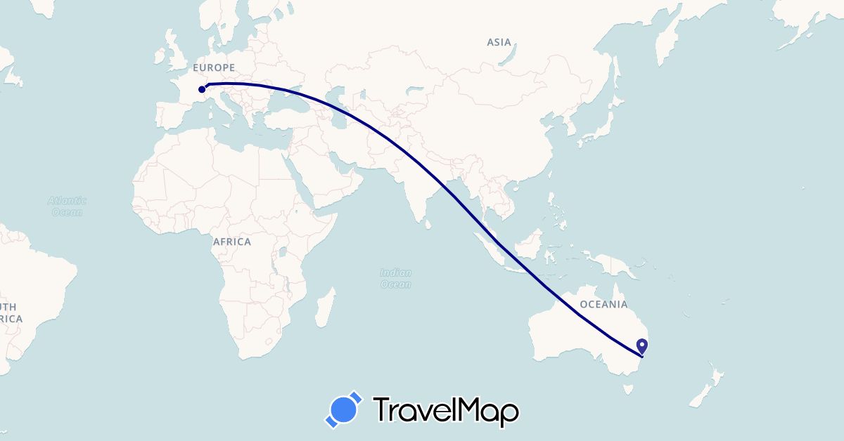 TravelMap itinerary: driving in Australia, Switzerland, Singapore (Asia, Europe, Oceania)